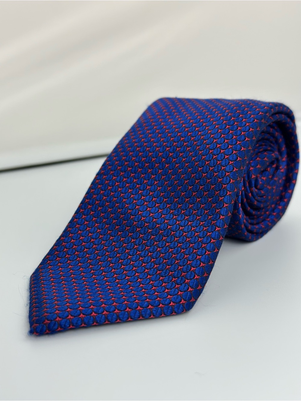 Canali Blue Tie with Red Dot Pattern